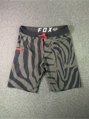 Fox Men’s Black & Gray Zebra-Print Board Shorts with Red Drawstring